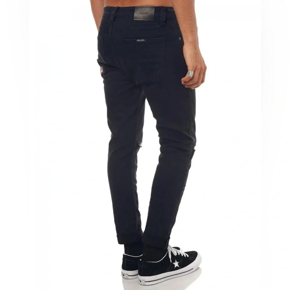 Rolla’s Stinger Slim Distressed Black Cropped Jeans Mens 32